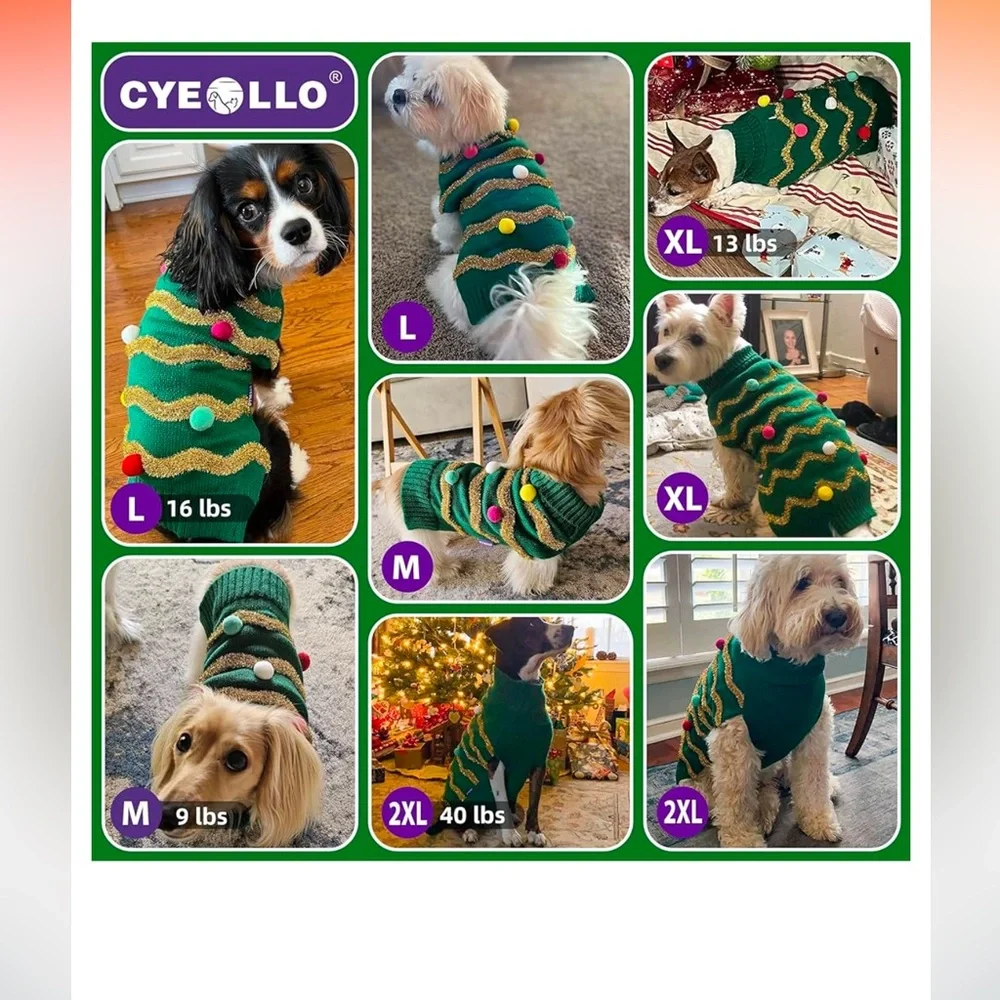 cyeollo Dog Christmas Sweaters Glitter Holiday Weather Winter Pet Outfits nwot